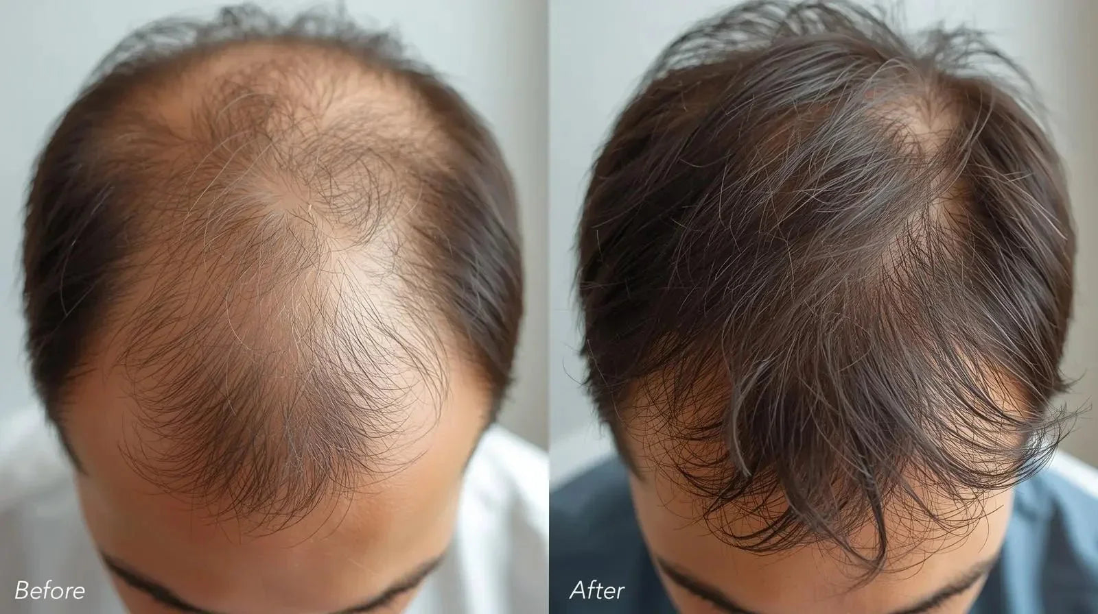 Avant et après traitement capillaire montrant une repousse rapide des cheveux avec cynatine HNS 500 mg