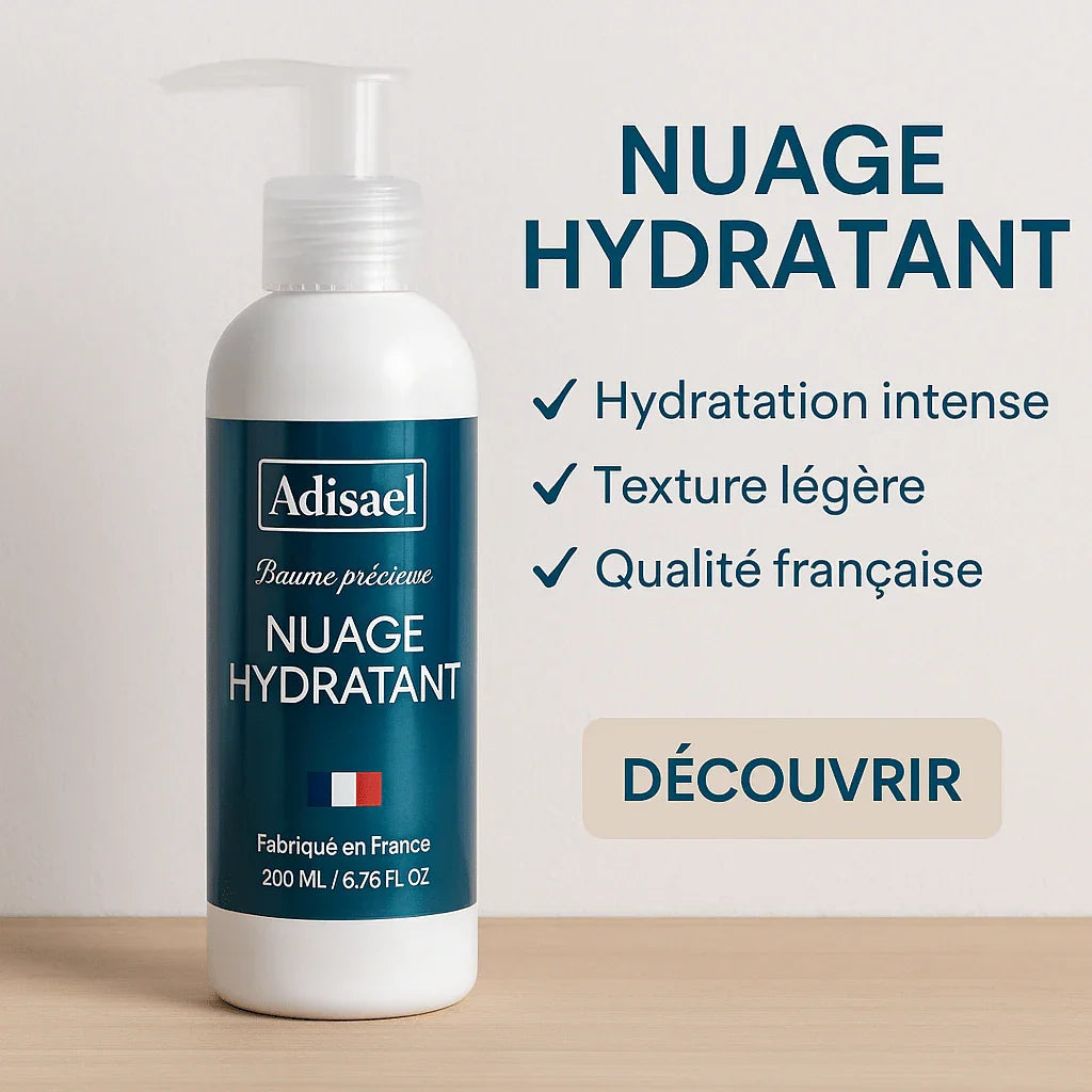 Adisael Nuage Hydratant body cream bottle with French flag and hydration benefits text