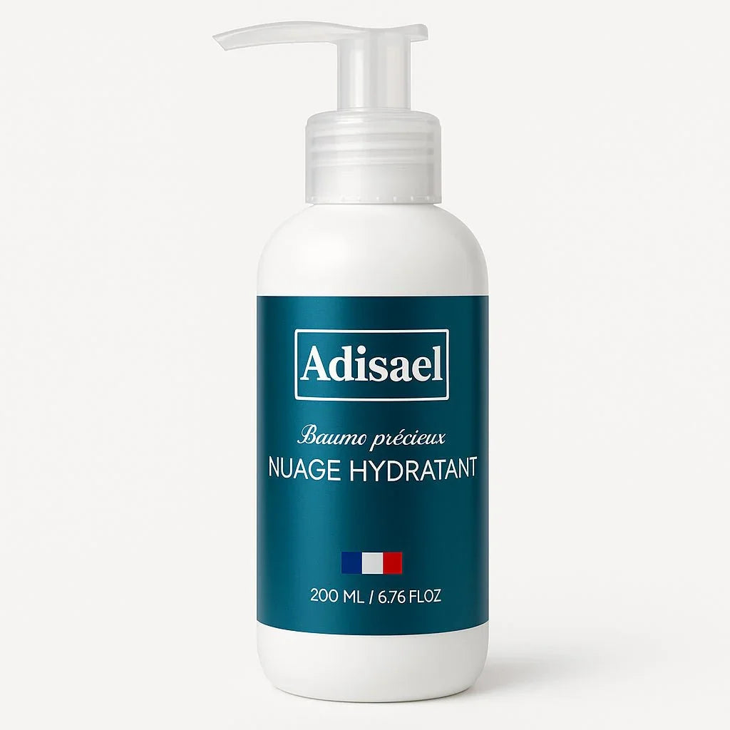 Adisael Nuage Hydratant moisturizing balm bottle 200ml with French flag on teal label
