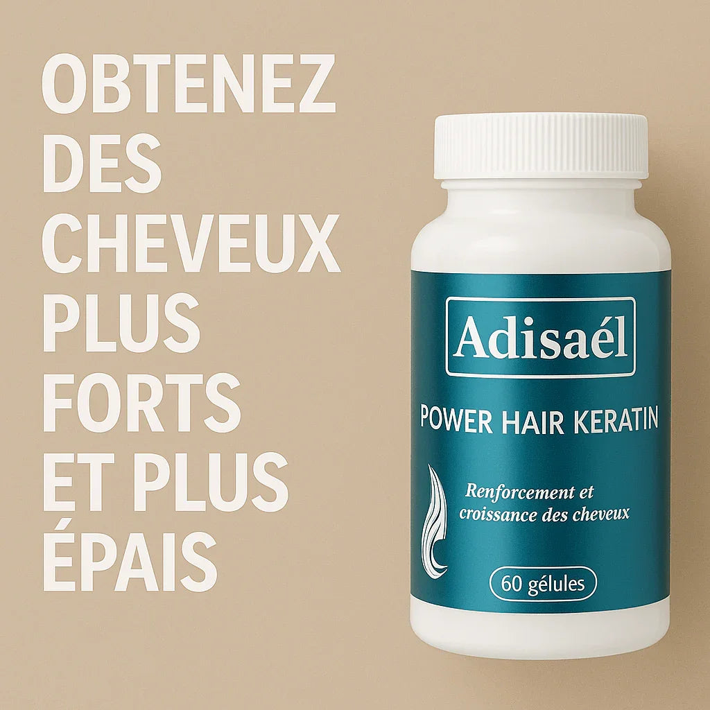 Complément Adisaél Power Hair Keratin pour cheveux forts et épais, 60 gélules, soin croissance capillaire