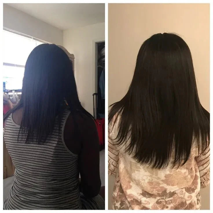 Avant et après croissance rapide des cheveux grâce à traitement kératine Power Hair Cynatine HNS