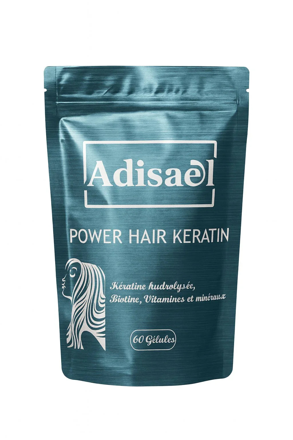 Complément alimentaire Adisael Power Hair Keratin avec kératine hydrolisée, biotine, vitamines et minéraux, 60 gélules